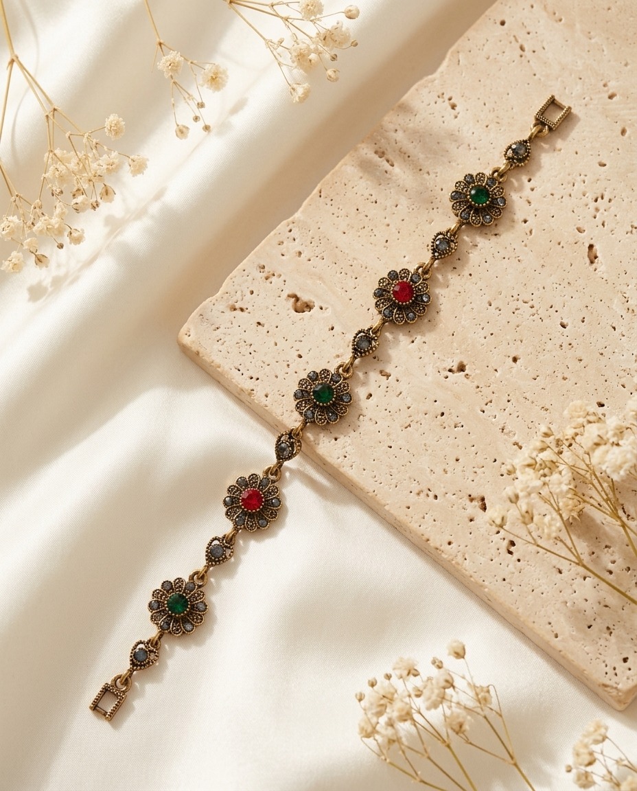 Vintage Floral Gemstone Bracelet